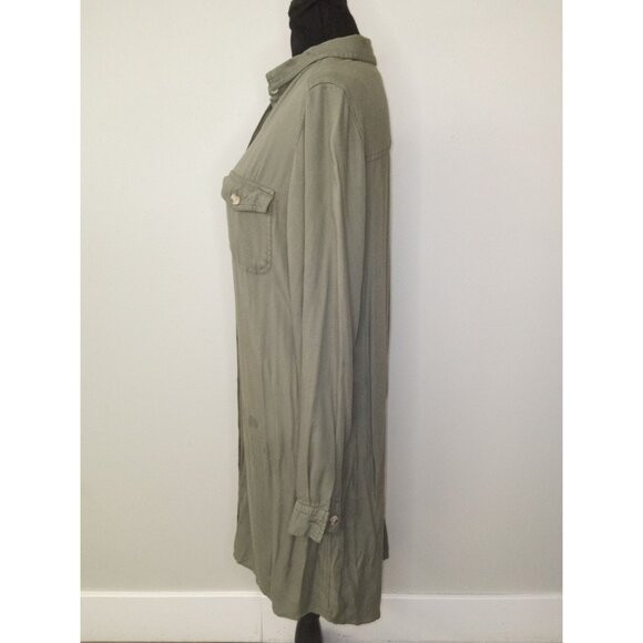 So Olive Green Button Up Shirt Dress Size Large - Picture 2 of 6